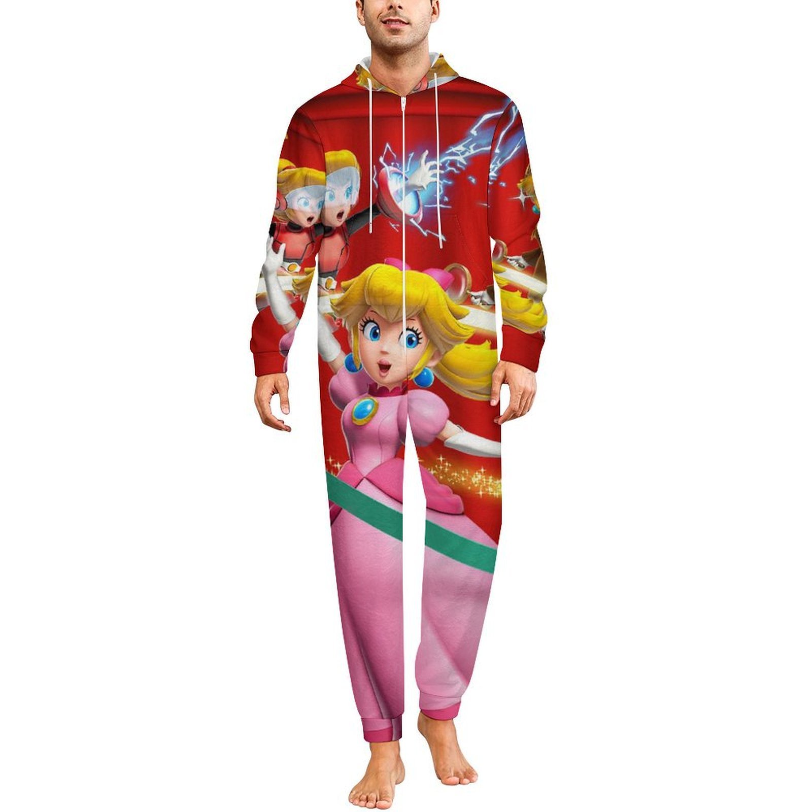 Super Mario Princess Peach Unisex Onesie Pajamas Zipper Jumpsuit Hooded ...