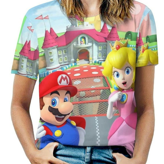 Super Mario Princess Women's Casual T-shirts Crew Neck Short Sleeve Tee Shirts Trendy Tops for Outdoor Summer 3XL