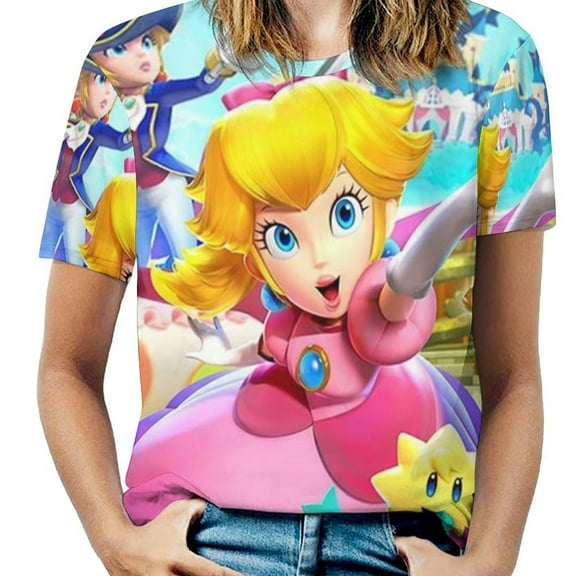 Super Mario Princess Women's Casual T-shirts Crew Neck Short Sleeve Tee Shirts Trendy Tops for Outdoor Summer S