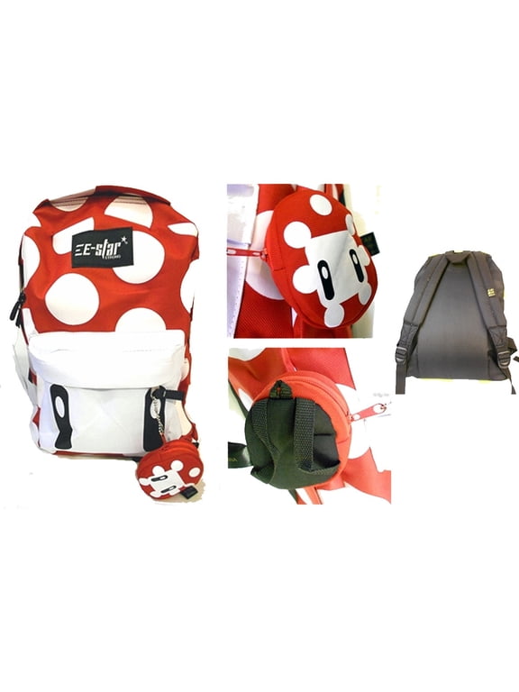 Super Mario Red Mushroom Backpack school Bag with bonus coin pouch