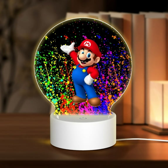 Super Mario Round Acrylic Night Light Decoration USB Cable LED Lamp Base with Touch Control Adjustable 3 Light Modes Nightlight Decor