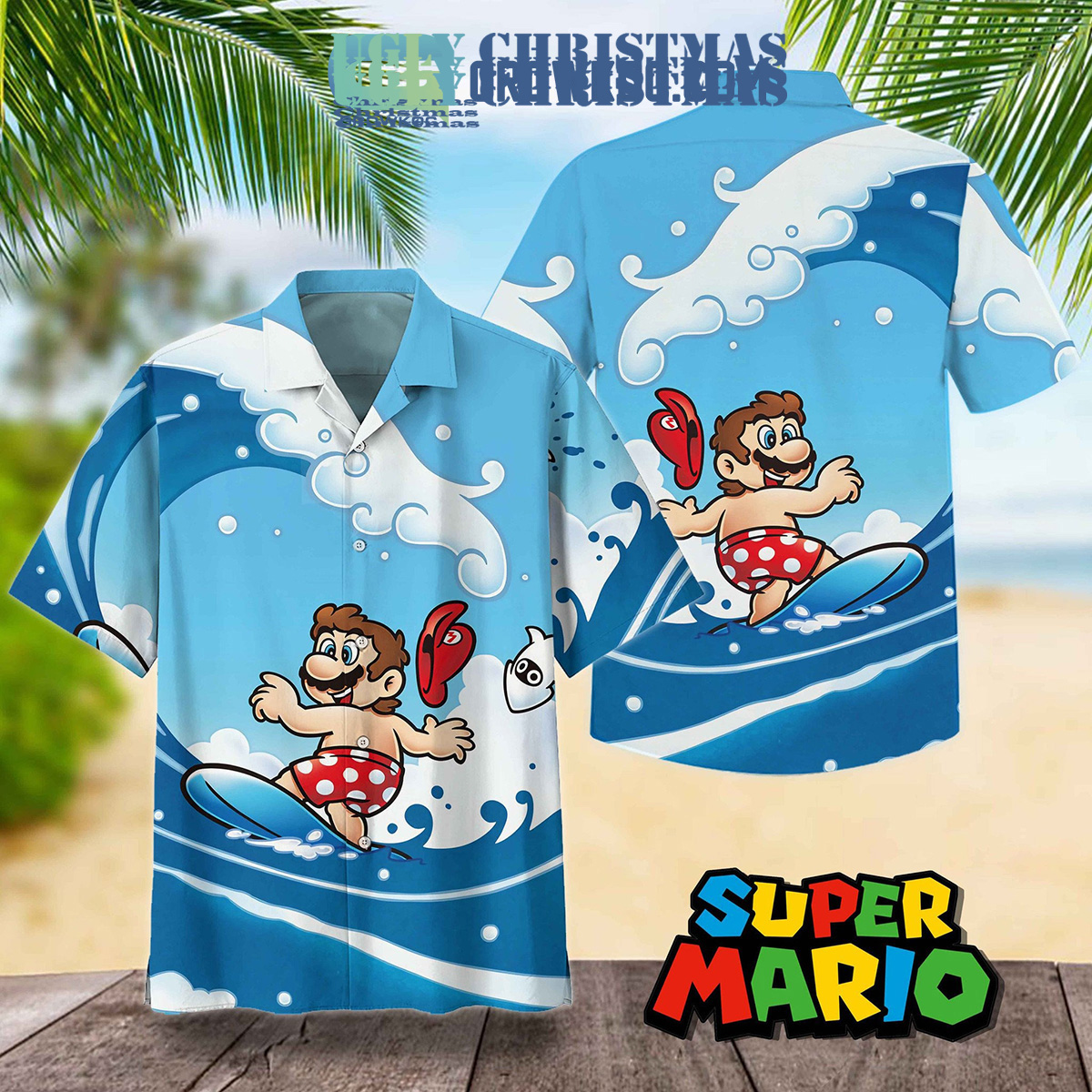 Mario Ocean Pattern Super Mario Surfing Ocean Wave Hawaiian Shirt - Walmart.com