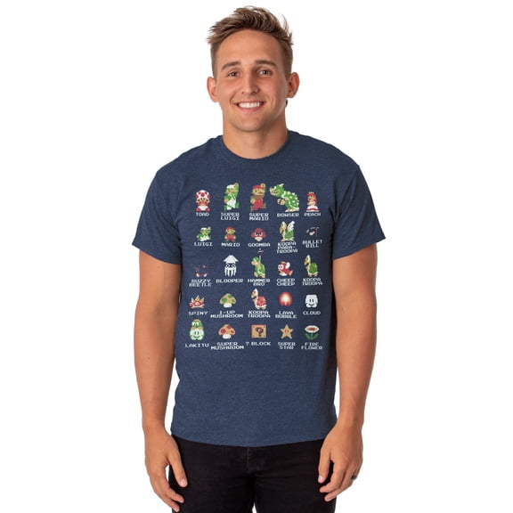 Super Mario T-Shirt Men's Character Grid Short Sleeve Graphic Top
