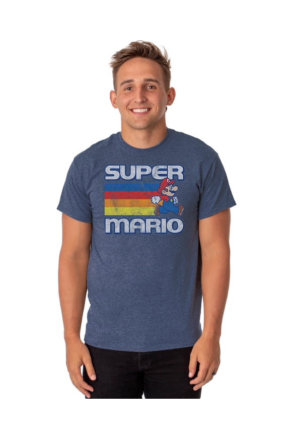 Super Mario T-Shirt Men's Rainbow Trail Distressed Short Sleeve Tee