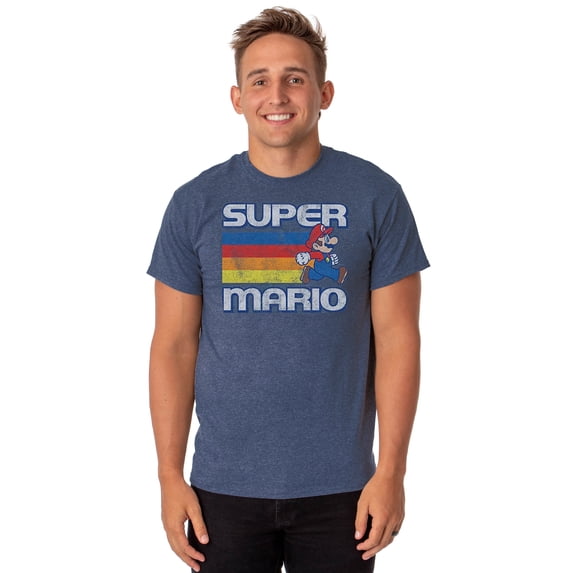 Super Mario T-Shirt Men's Rainbow Trail Distressed Short Sleeve Tee