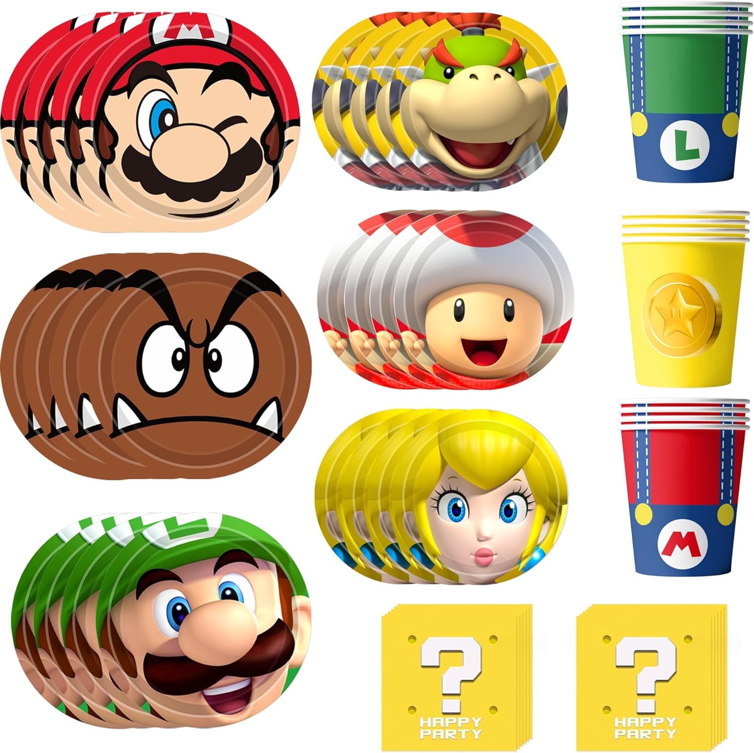 Super Mario Tableware, 120pcs Mario Birthday Decorations Tableware Set Including Mario Party Plates,Super Mario Paper Plates Napkins Cups, for Mario Theme Party Tableware for Boys/Girls (Serves 30)