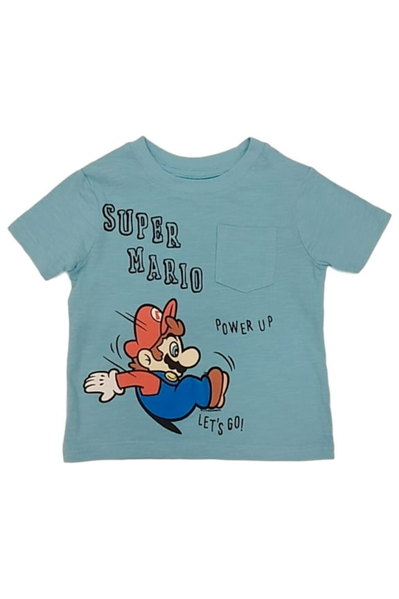 Toddler & Boys Blue Mario Power Up T-Shirt Let's Go Tee Shirt 4