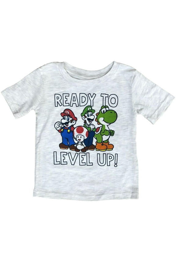 Toddler Boys Gray Short Sleeve Level Up Luigi T-Shirt Tee Shirt 3T