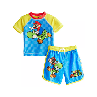 Super Mario Toddler Boys' Rash Guard and Swim Trunks Set, Sizes 2T-4T