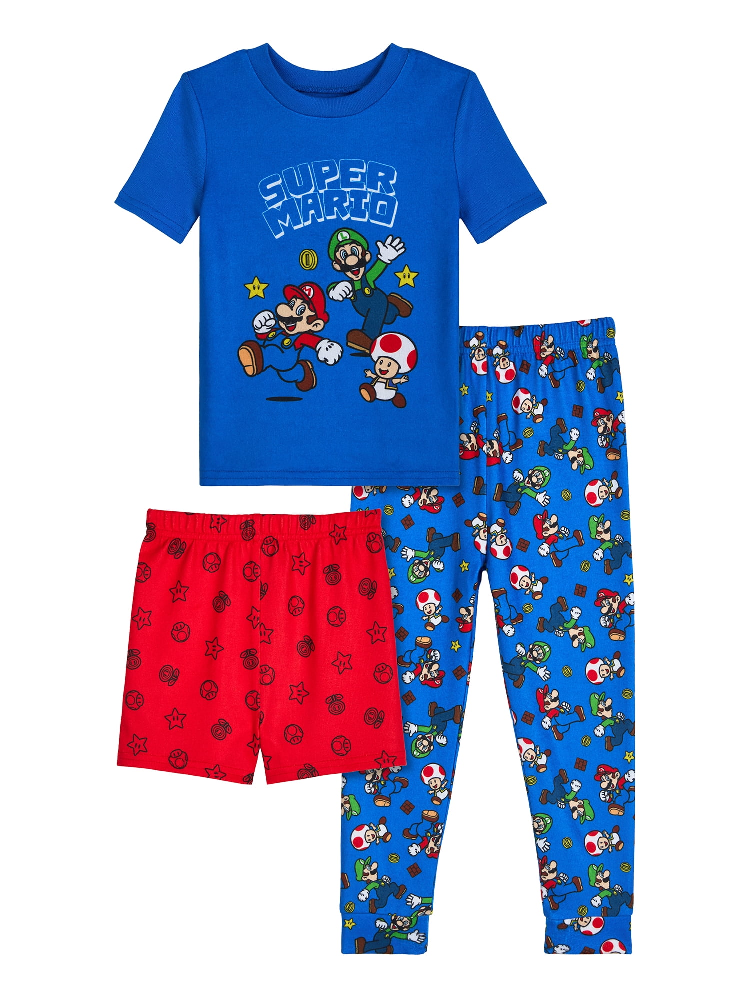 Super Mario Toddler Boys Short Sleeve Pajama Set, 3-Piece, Sizes