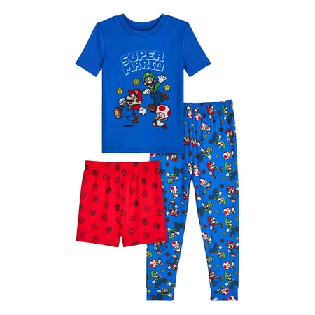 Super Mario Bros. Super Mario Toddler Boys Short Sleeve Pajama Set, 3-Piece, Sizes 12M-5T
