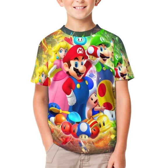 Super Mario Unisex T-Shirt for Boys Girls Short Sleeve Sports Top Breathable Blouse 3D Prints Tee Shirts Casual Children Clothing 140CM