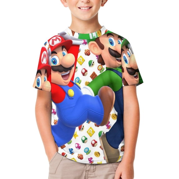 Super Mario Unisex T-Shirt for Boys Girls Short Sleeve Sports Top Breathable Blouse 3D Prints Tee Shirts Casual Children Clothing 160CM