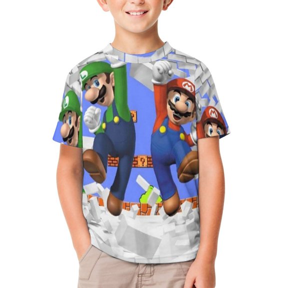 Super Mario Unisex T-Shirt for Boys Girls Short Sleeve Sports Top Breathable Blouse 3D Prints Tee Shirts Casual Children Clothing 160CM