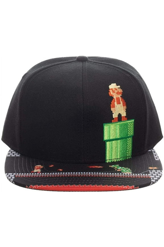 Super Mario Video Game 8-Bit Black Snapback Hat for mens