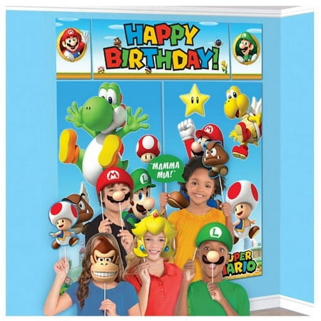 Super Mario Wall Poster Decorating Kit w/ Photo Props (17pc)