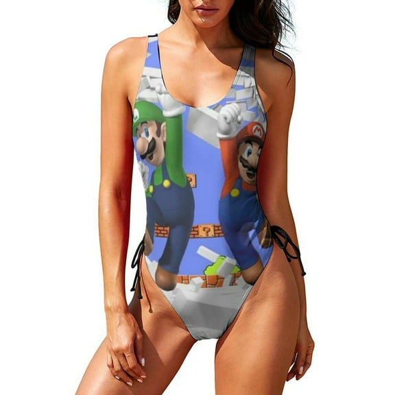 Super Mario Women’s Trendy Monokini Swimwear Sexy One-Piece Swimsuit Soft Quick-Dry Bikini Bathing Suit XL