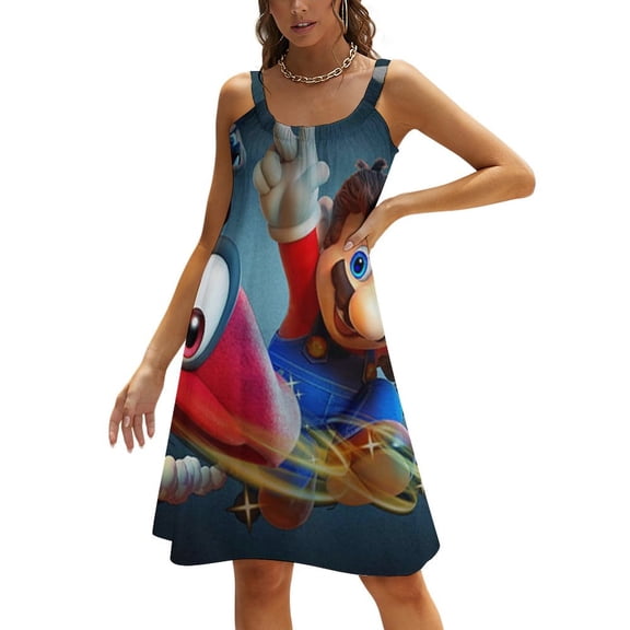 Super Mario Womens Dress Loose Sleeveless Beach Sling Skirt Soft Summer Swimwear Cover Up XL