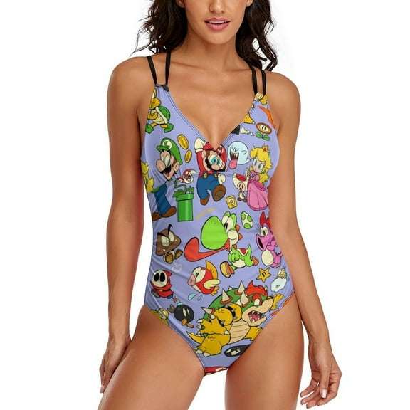 Super Mario Womens One-Pieces Swimsuit Sexy CirssCross Swimwear Printing Bathing Suits S