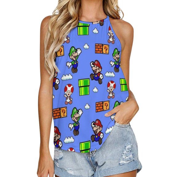 Super Mario Womens Tank Tops Print Camisole Summer Casual Sleeveless Shirts Trendy Vest Blouse S