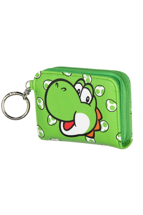 Super Mario Yoshi Women's Compact Wallet With Snap Closure And Zipper Compartment