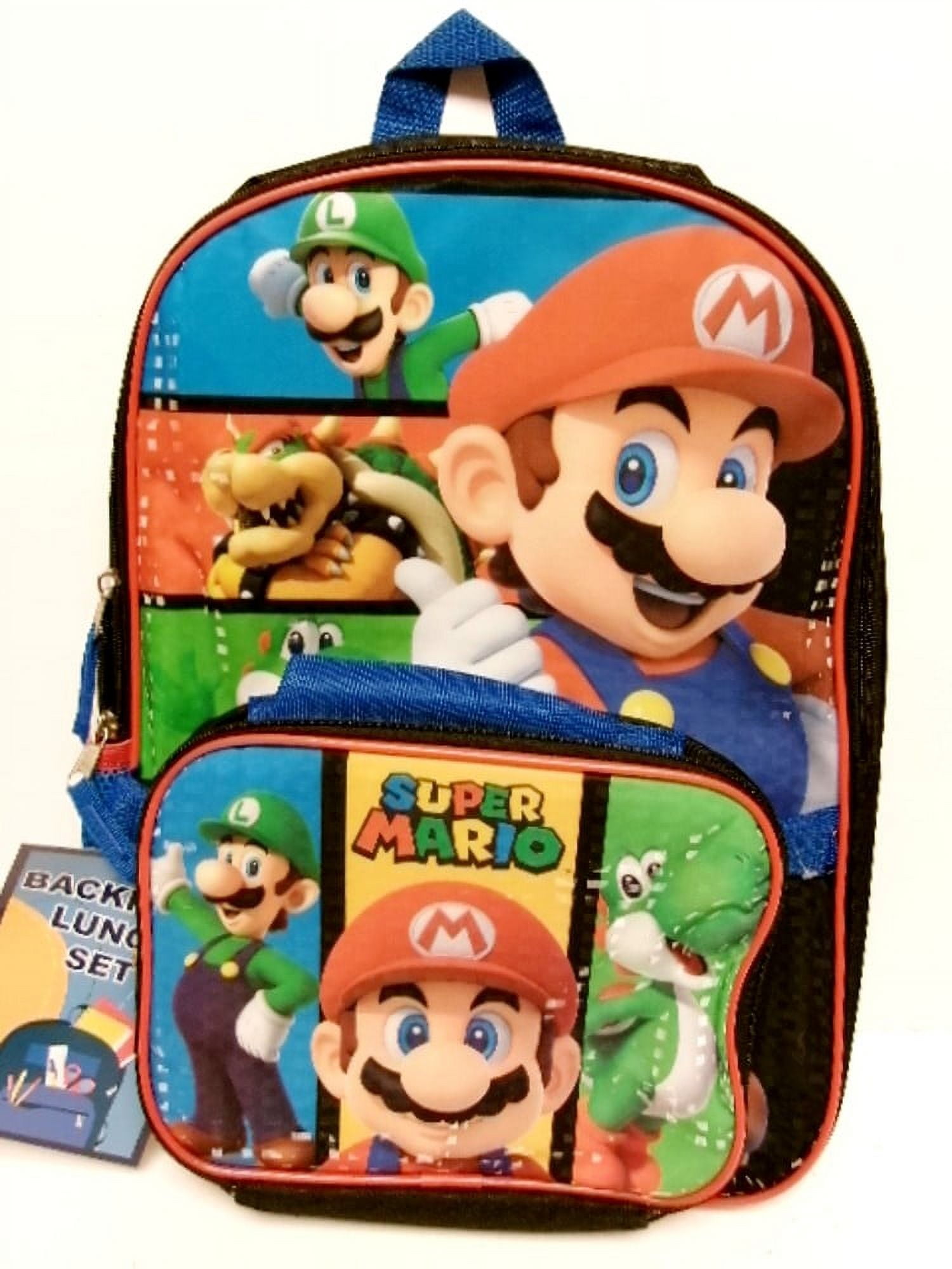 Super Mario and Luigi Large Backpack with Non Insulated Lunch Bag 16" New