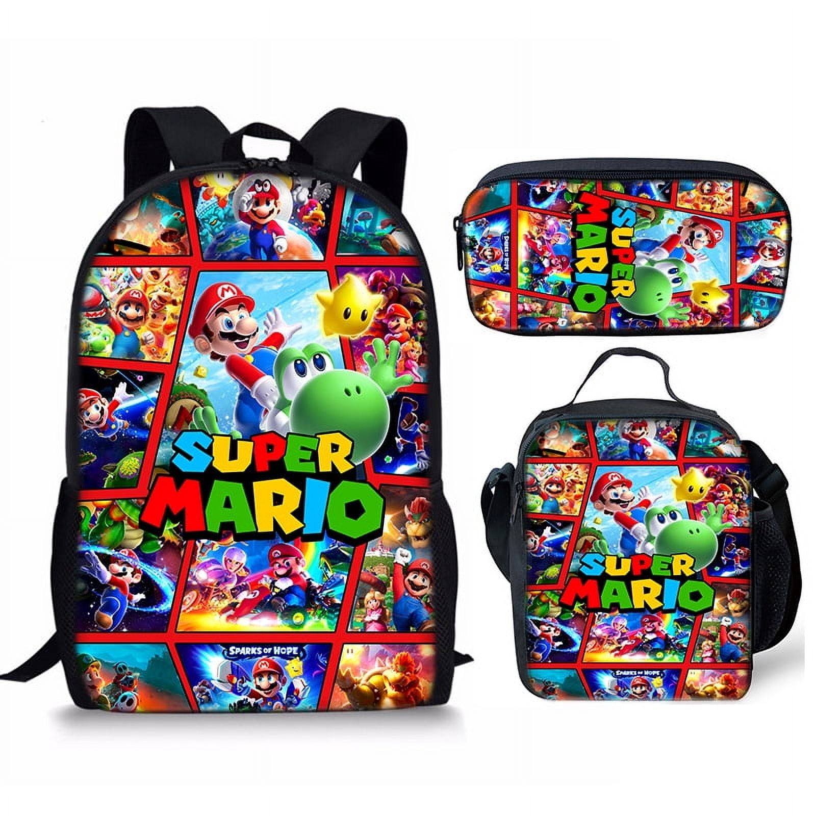 Super Mario backpack set lightweight 3 piece travel bag casual backpack ...