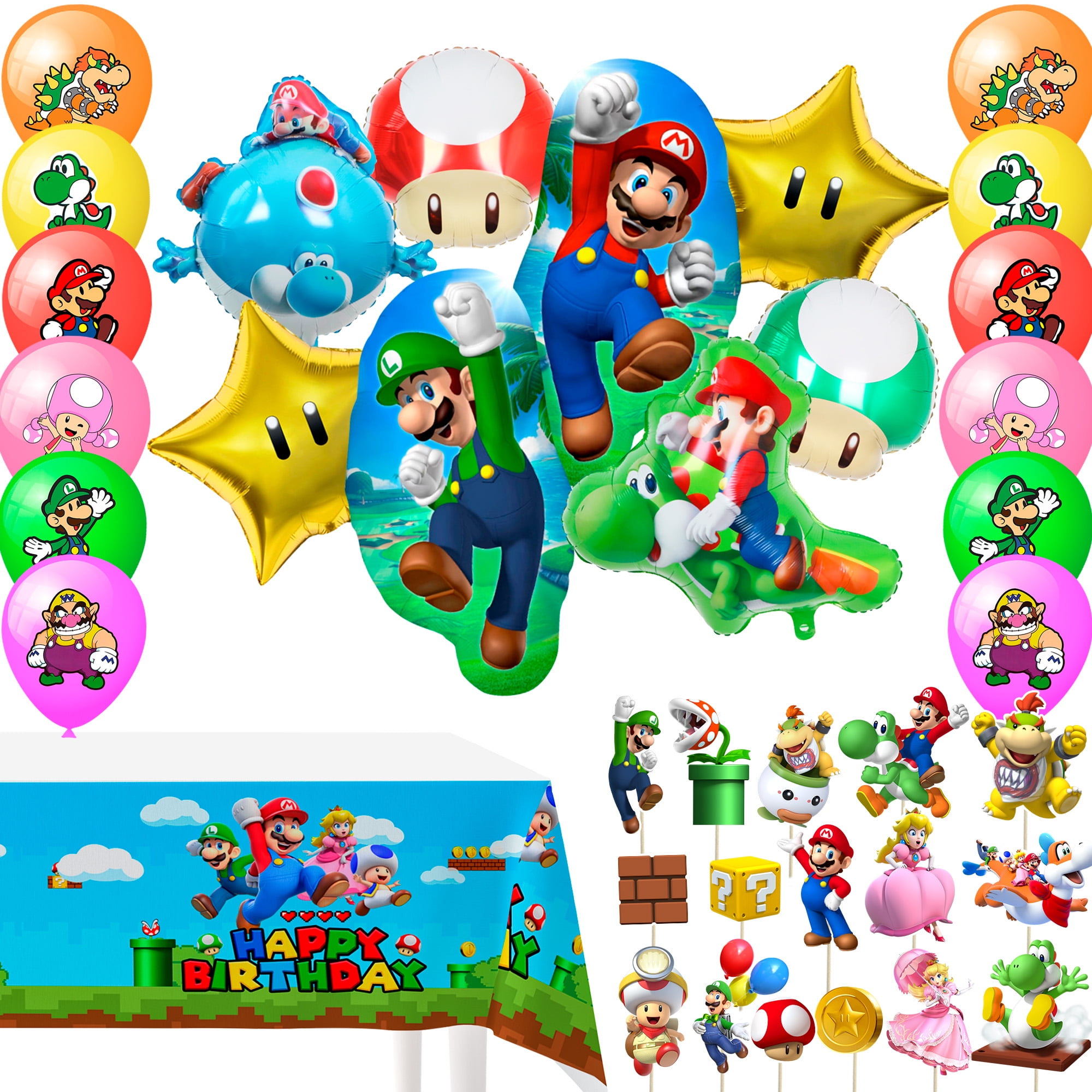 Super Mario birthday party supplies, all-in-one Mario party supplies, including Super Mario balloons, photo props, aluminum film balls, tablecloths and other Mario party decorations