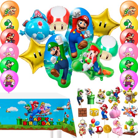 Marioo Birthday Party Supplies, All-in-one Marioo Party Supplies, Including Marioo Balloons, Photo Props, Aluminum Film Balloons, Tablecloths And Other Marioo Party Decorations