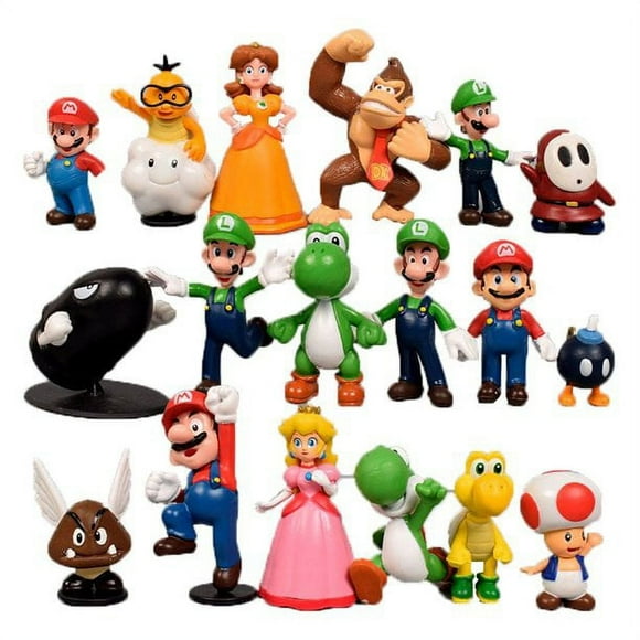 Super Mary Action Figures Dolls Kit Toys - Set of 18 Cartoon Mini Action Figure Toys Cake Toppers Anime Mario Model Ornaments Gifts for Kids