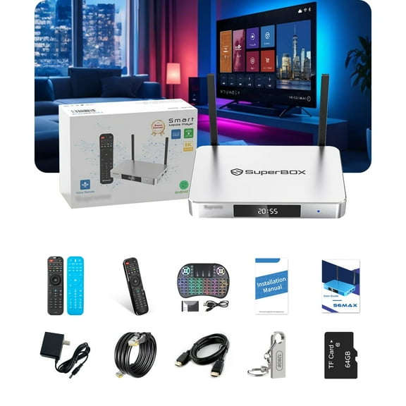 Super Media Box S6 Supremee 2025 with Premium Bonus Content, 4G RAM + 128G ROM, Time Shift, Parental Control.