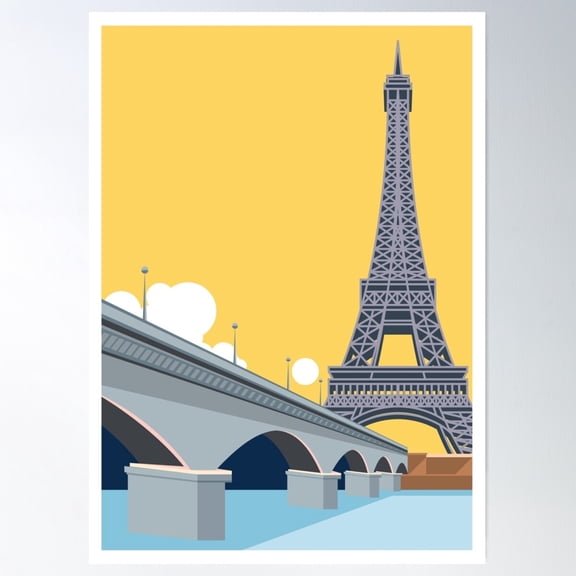 Super Metropolis Skyscraper France Eiffel Tower Art Deco Geometric Retro Poster Wall Art, Modern Wall Decor For Living Room Bedroom, 16x24 UNFRAMED
