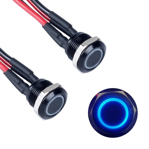 Super Mini Metal Push Button Switch Black 12mm Mounting 12V-24V 4Pins Blue LED 2A