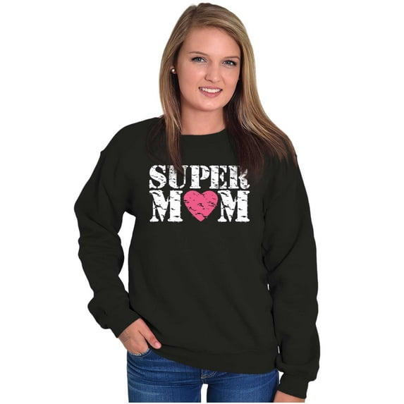 Super Mom Mother's Day Love Heart Women Crewneck Sweatshirt Brisco Brands L