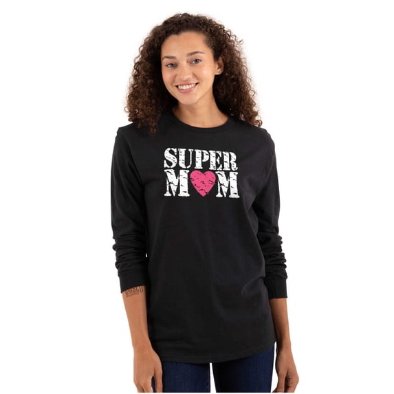 Super Mom Mother's Day Love Heart Women Plus Size Long Sleeve Graphic Tee Brisco Brands 2X