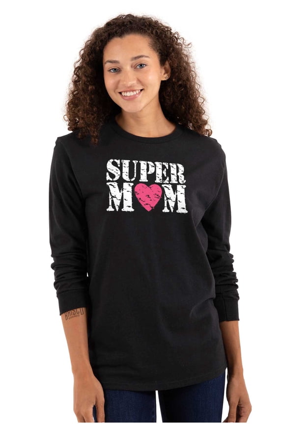Super Mom Mother's Day Love Heart Women Plus Size Long Sleeve Graphic Tee Brisco Brands 2X