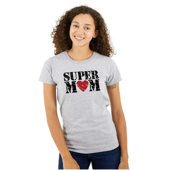 Super Mom Mother's Day Love Heart Womens Slim Fit Graphic Tee Brisco Brands S