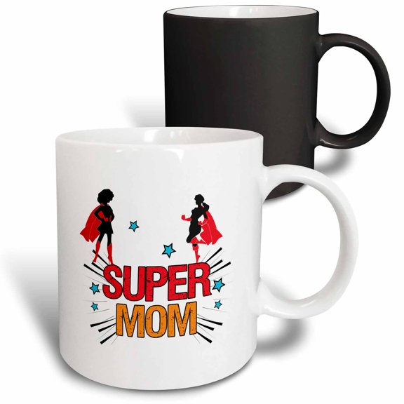 3drose, Super Mom Mothers Day Comic Book Styling in Super Hero Theme, 11oz Magic Transforming Mug
