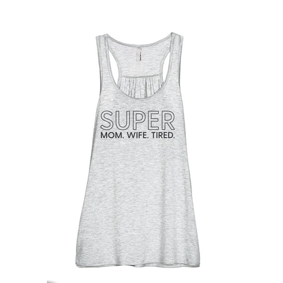 Super Mom Wife Tired Women's Fashion Sleeveless Flowy Racerback Workout Yoga Tank Top Sport Grey Large