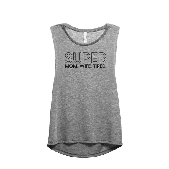 Super Mom Wife Tired Women's Fashion Sleeveless Muscle Workout Yoga Tank Top Heather Grey Grey Small
