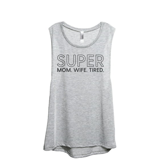 Super Mom Wife Tired Women's Fashion Sleeveless Muscle Workout Yoga Tank Top Sport Grey 2X-Large