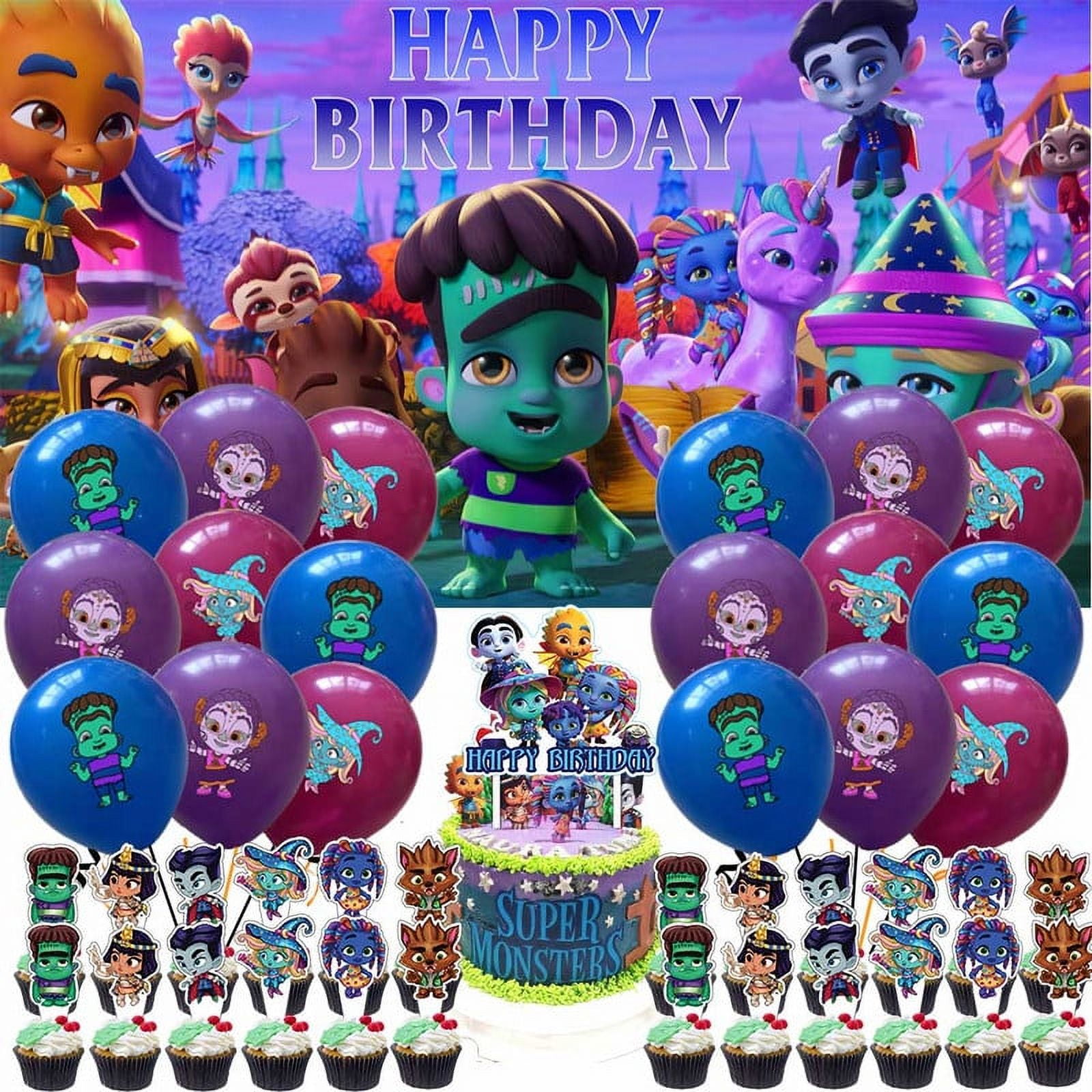 Super Monster Party Supplies Decor Cake Topper Birthday Backdrop ...