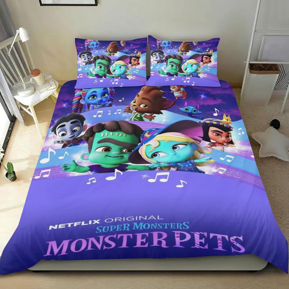 Super Monster Themed Bed Sheet Set Three Piece Set 53x79 In ches Comfortable And Skin Friendly Unique Design Creating A Star Studded Night Home Decor Gifts For Family Friends fans