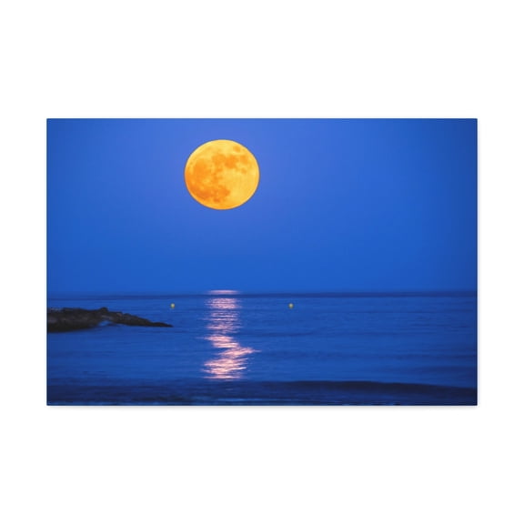 Super Moon over Seascape Sea Canvas Wall Art for Home Decor Ready-to-Hang