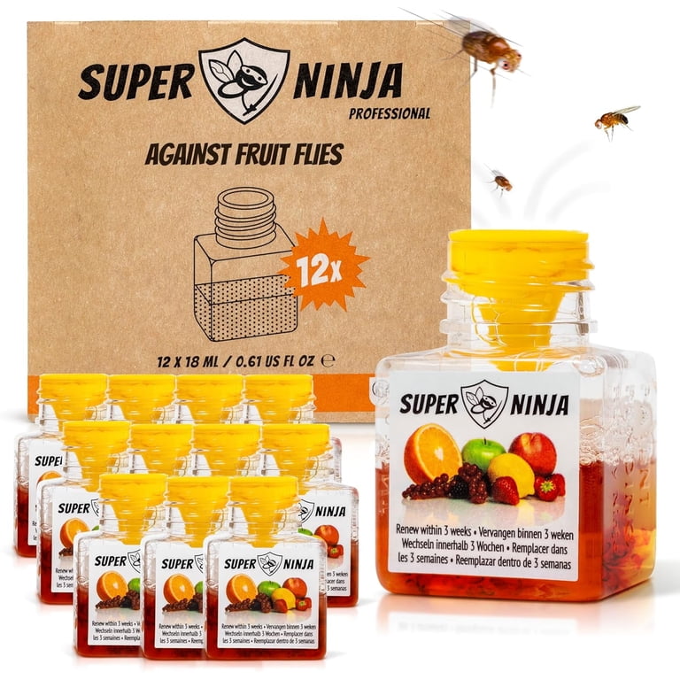 Super Ninja Fruit Fly Traps, 12 Pack, Effective Liquid Solution