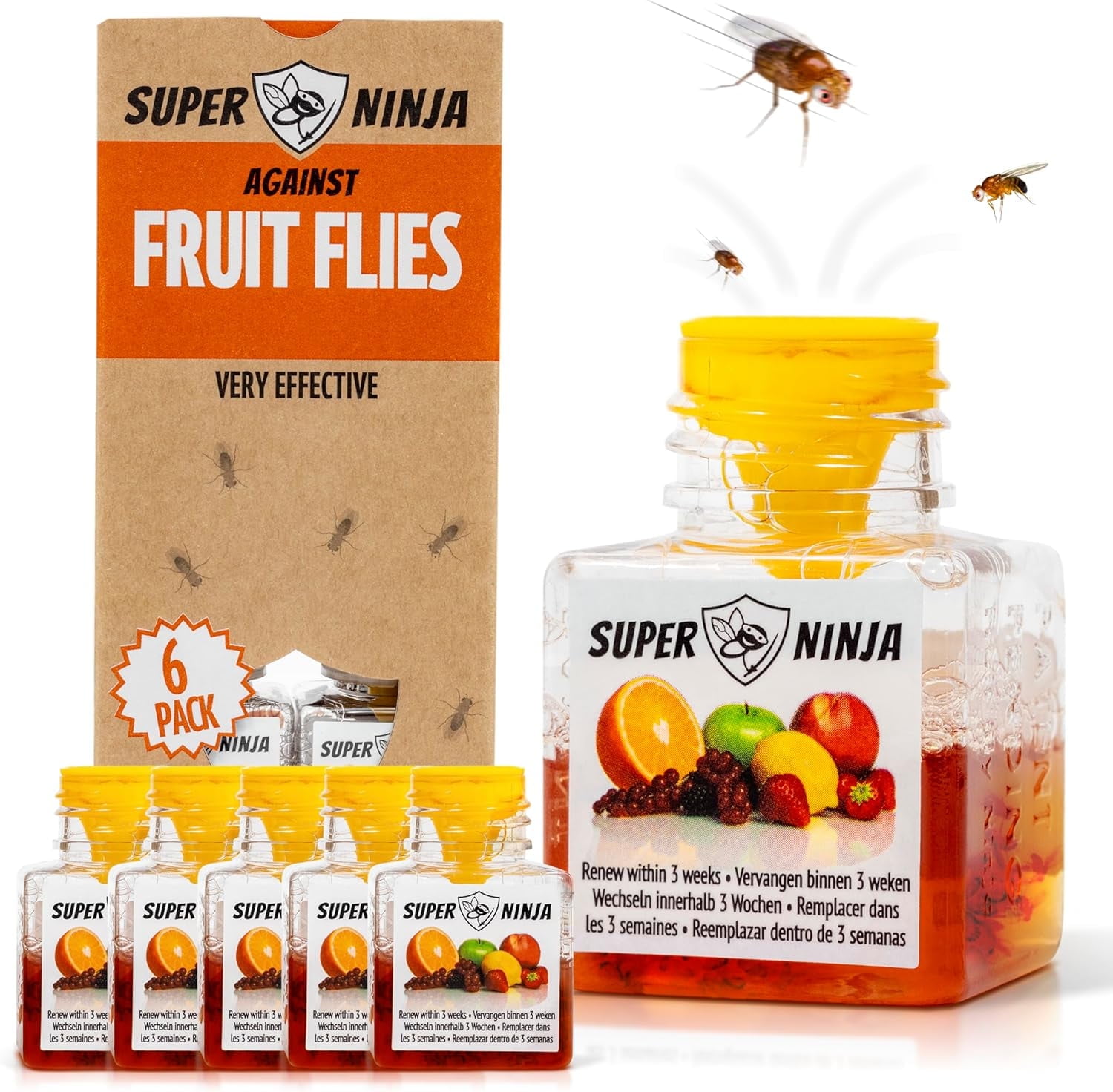 Super Ninja Fruit Fly Trap - 6 Traps - Highly Effective Ecological