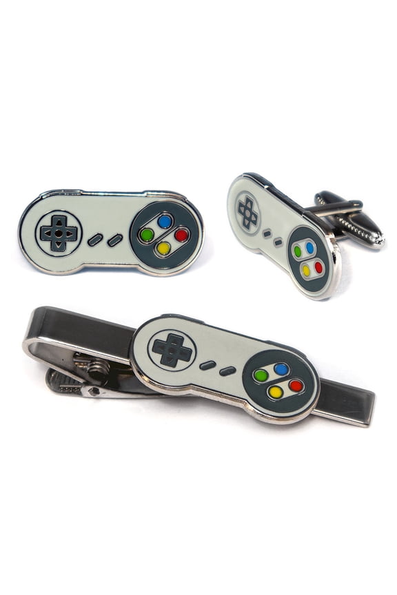 Super Nintendo Cufflinks, SNES Controller Tie Clip, NES Retro Gaming Mens Jewelry Cuff-Links, Gamer Groomsman Tie Bar, Groomsmen Wedding Gifts