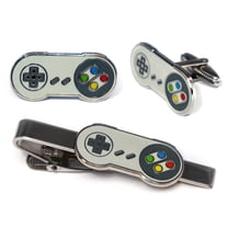 Super Nintendo Cufflinks, SNES Controller Tie Clip, NES Retro Gaming Mens Jewelry Cuff-Links, Gamer Groomsman Tie Bar, Groomsmen Wedding Gifts