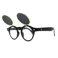 thumbnail image 1 of Super Normcore Cool Hipster Flip Up Keyhole Round Sunglasses Black Gold, 1 of 4