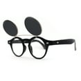 thumbnail image 1 of Super Normcore Cool Hipster Flip Up Keyhole Round Sunglasses Black Silver, 1 of 4